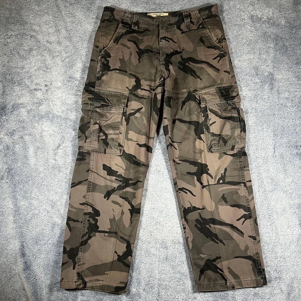 Wrangler Jeans  Mens Camo Cargo Pants Green Brown Camouflage 32x28‎ Cotton Twill